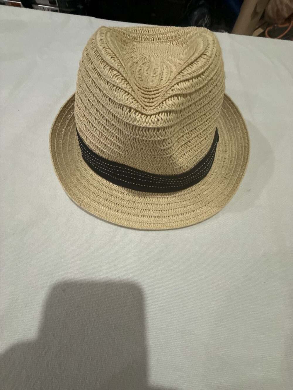 Sun 'N' Sand Straw Fedora Hat with Black Striped Band